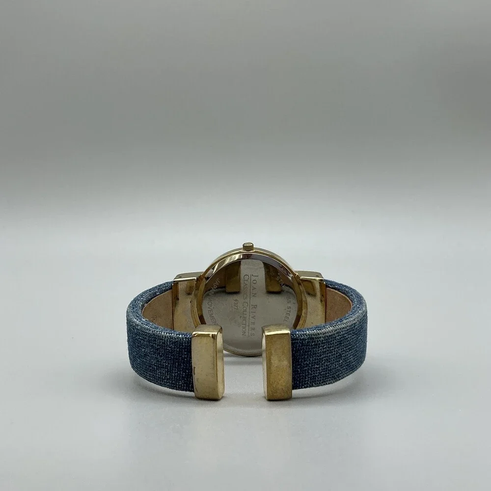 Joan Rivers Classics Womens Watch 36mm Blue Dial Gold Tone Denim New Battery